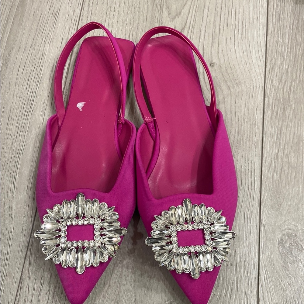 Elegant Pink Slingback Flats with Crystal Embellishment